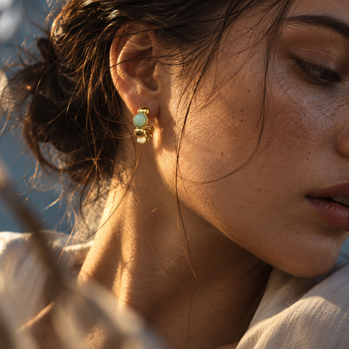 Gold-Tone Aqua Natural Stone Mini Hoop Earrings | Pimosfer - image 1