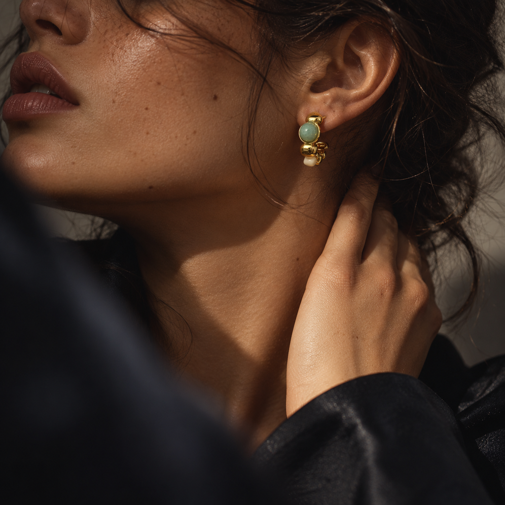 Gold-Tone Aqua Natural Stone Mini Hoop Earrings | Pimosfer - image 2