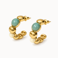 Gold-Tone Aqua Natural Stone Mini Hoop Earrings | Pimosfer - image 4
