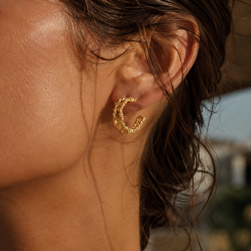 Gold-Tone Textured Vine Hoop Earrings | Pimosfer - image 2
