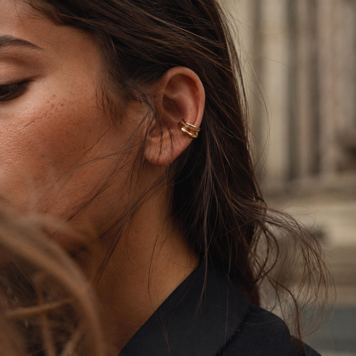 Gold-Tone Crystal Double-Row Ear Cuff | Pimosfer - image 3