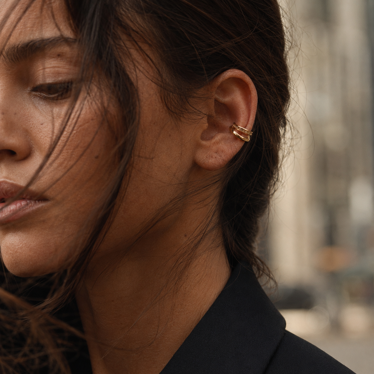Gold-Tone Crystal Double-Row Ear Cuff | Pimosfer - image 4