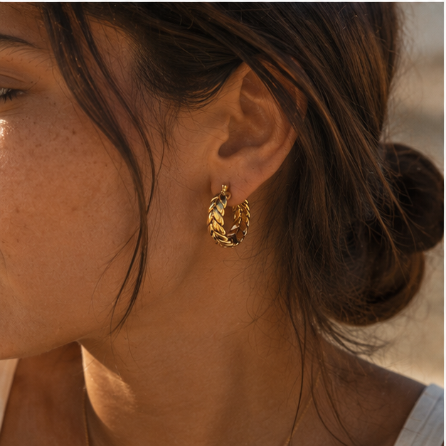 Gold-Tone Braided Leaf Hoop Earrings | Pimosfer - image 2