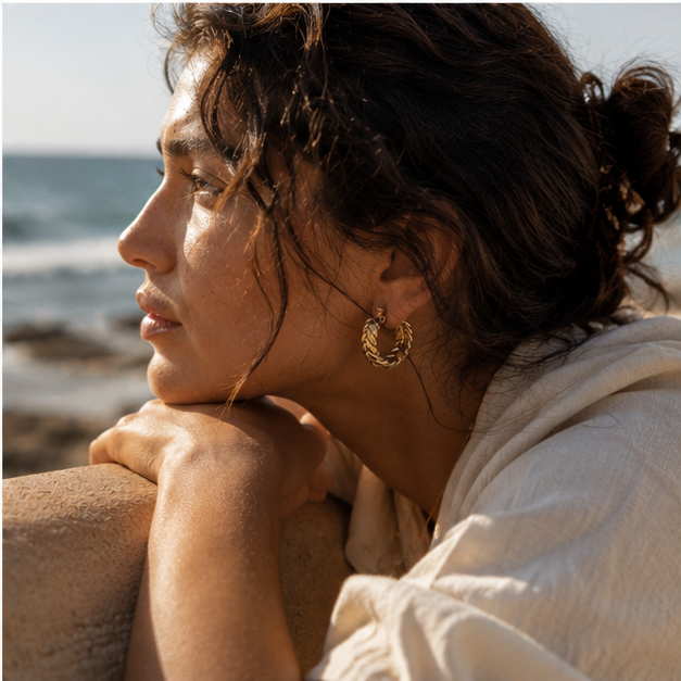 Gold-Tone Braided Leaf Hoop Earrings | Pimosfer - image 4