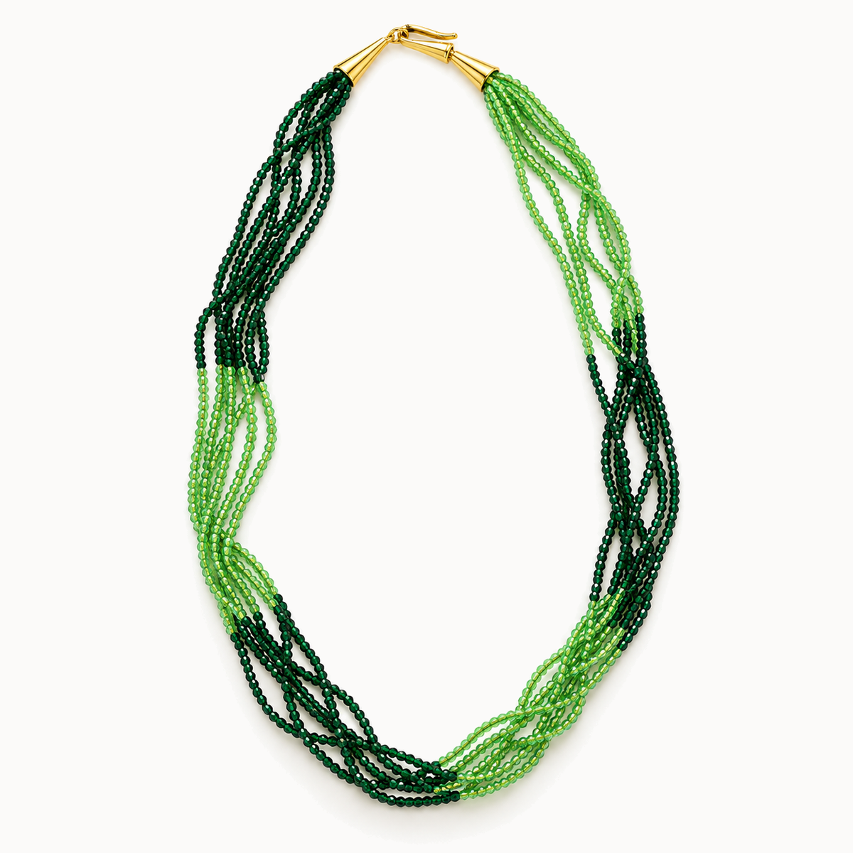Gold-Tone Green Multi-Strand Seed Bead Necklace | Pimosfer - image 1
