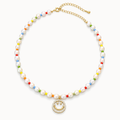 Gold-Tone Pearl Smile Pendant Beaded Necklace | Pimosfer - image 1