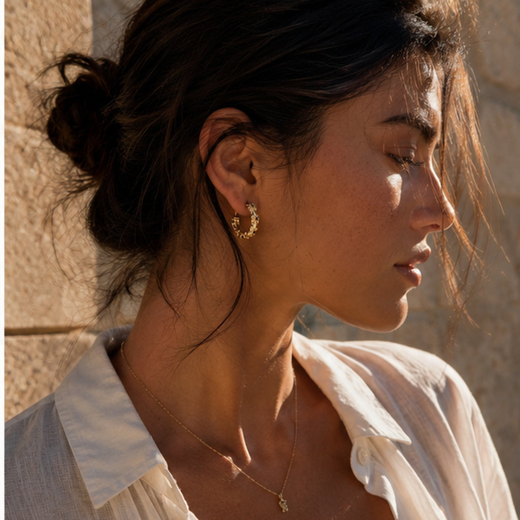 Gold-Tone Black Floral Hoop Earrings | Pimosfer - image 3
