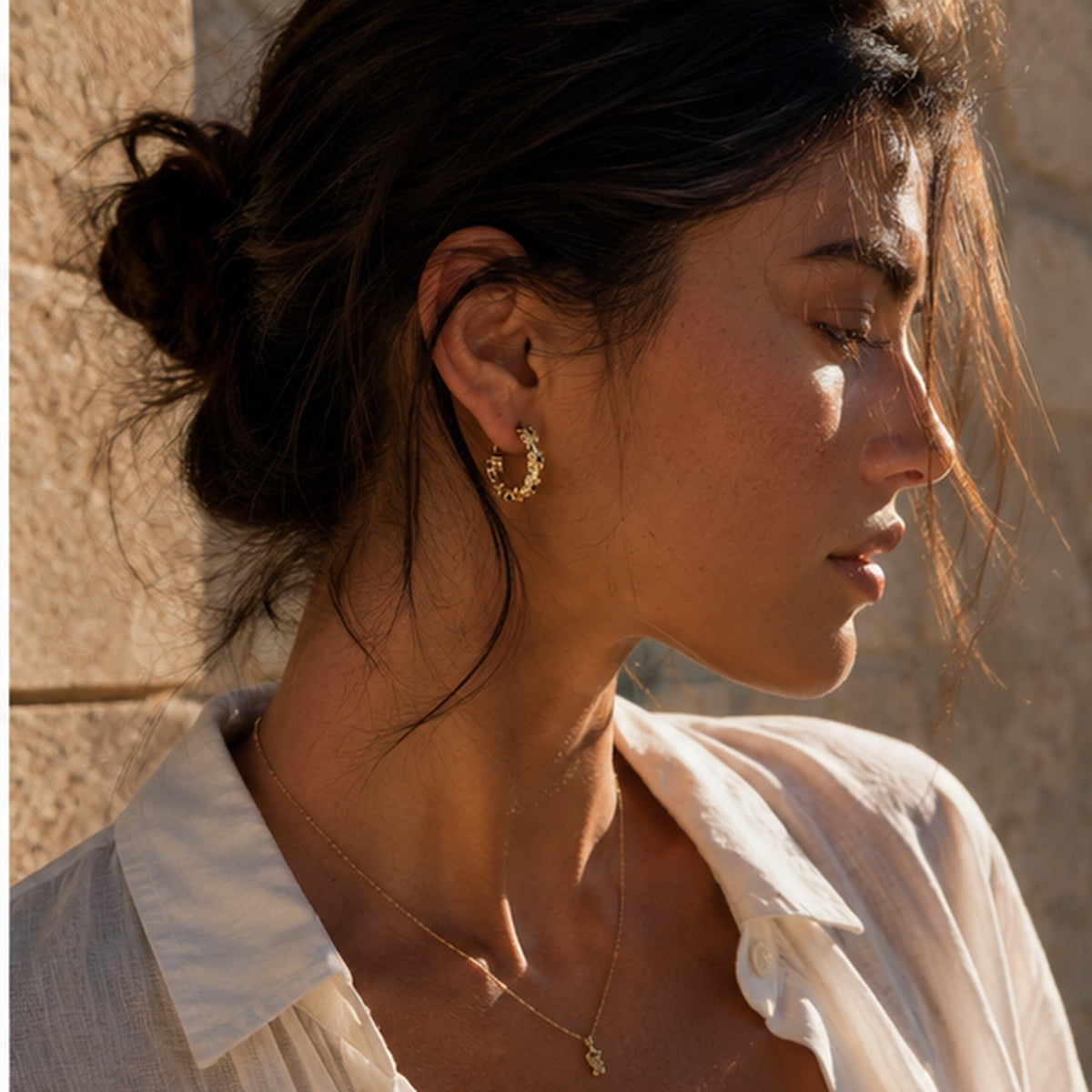 Gold-Tone Black Floral Hoop Earrings | Pimosfer - image 3