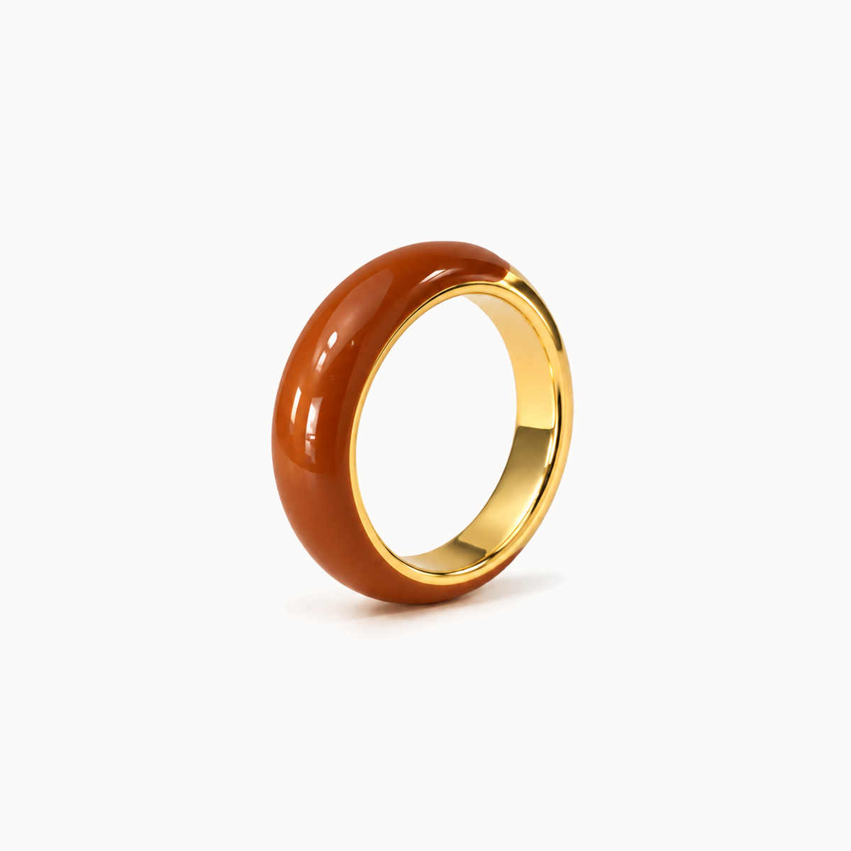 Gold-Tone Enamel Band Ring - Amber Brown - product view
