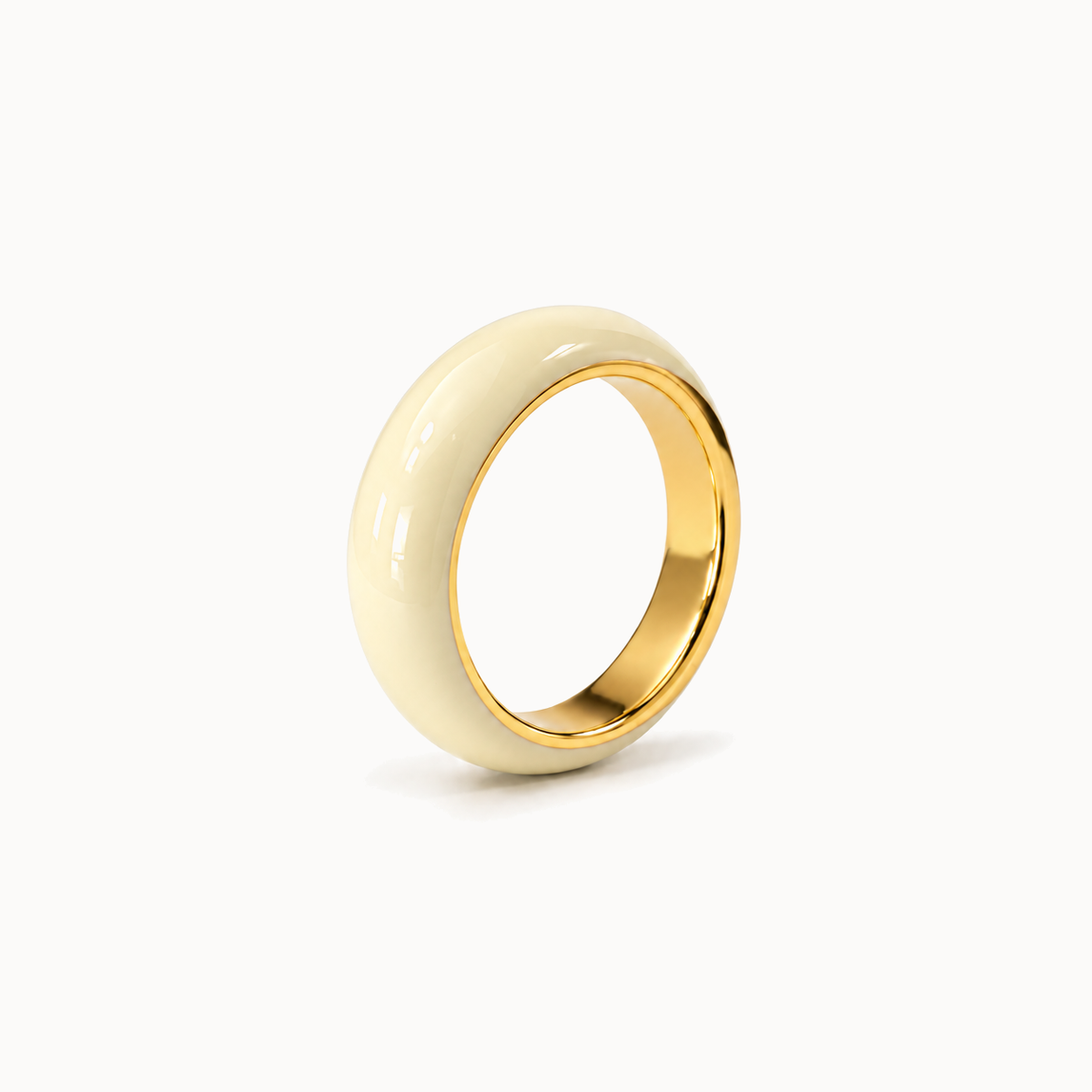 Gold-Tone Enamel Band Ring - Ivory Cream - product view