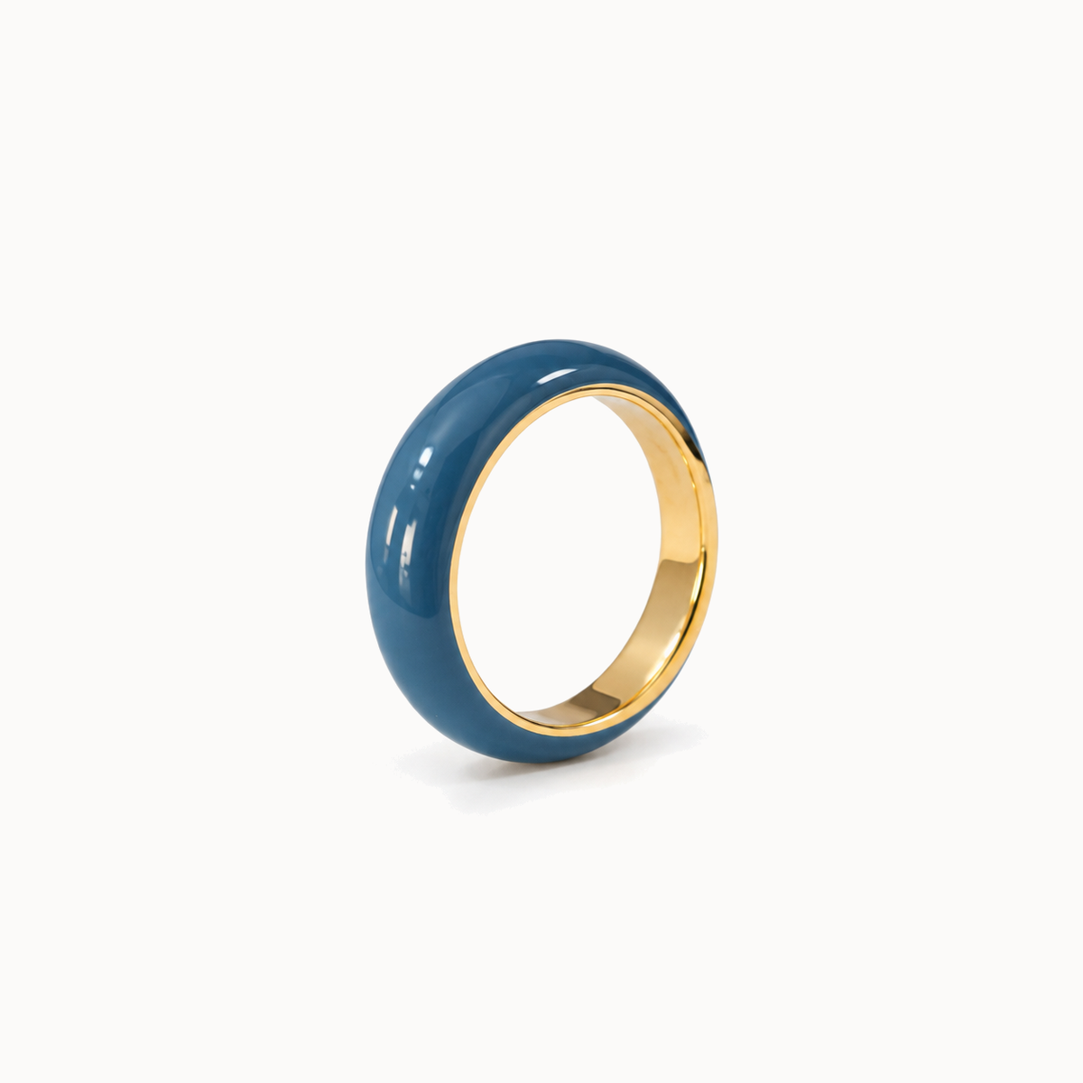 Gold-Tone Enamel Band Ring - Ocean Blue - product view