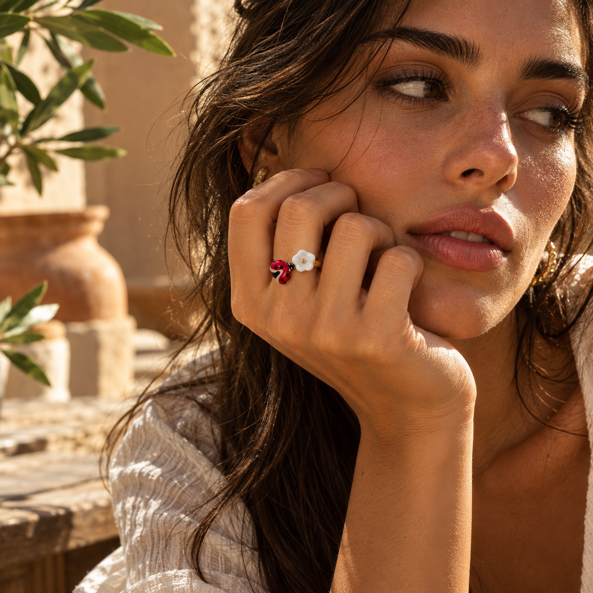 Gold-Tone Ladybug Enamel Open Ring