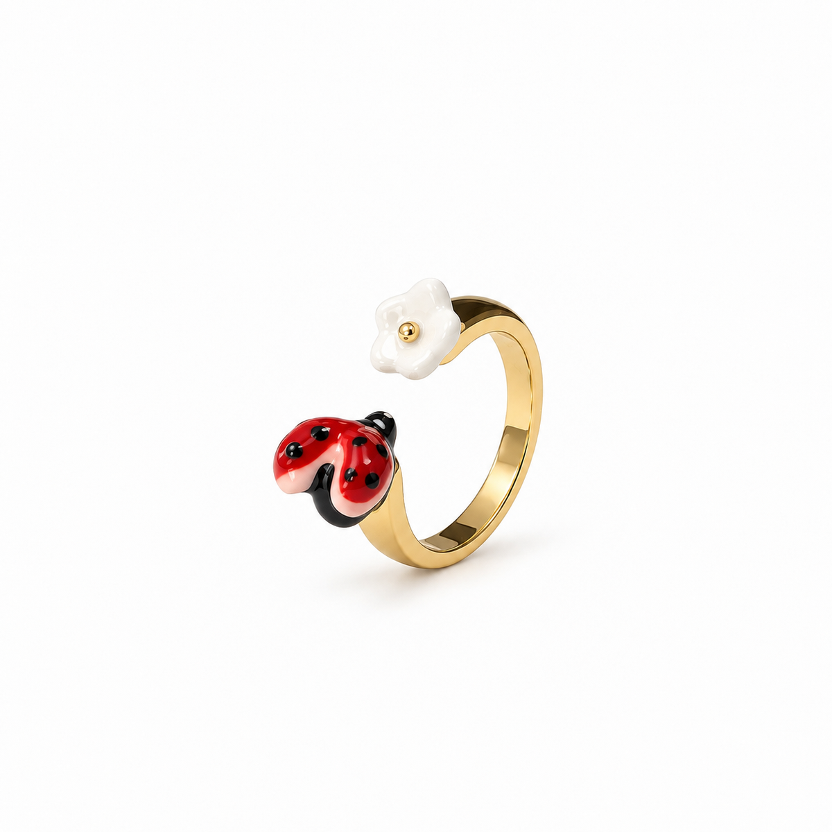 Gold-Tone Ladybug Enamel Open Ring