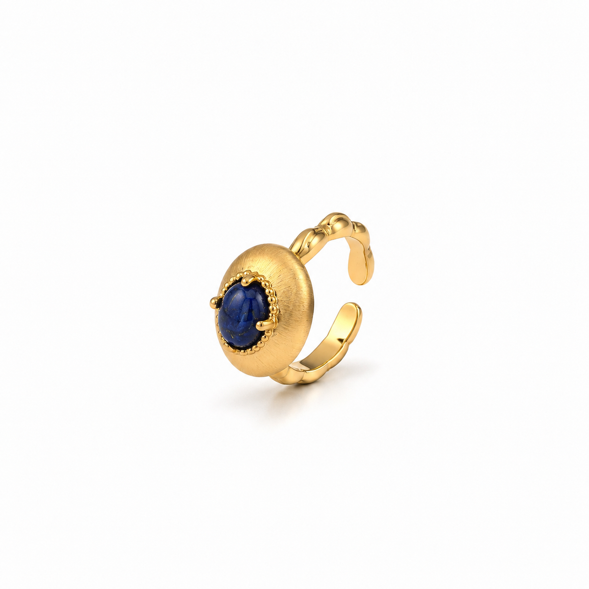 Gold-Tone Blue Stone Brushed Open Ring | Pimosfer - image 1