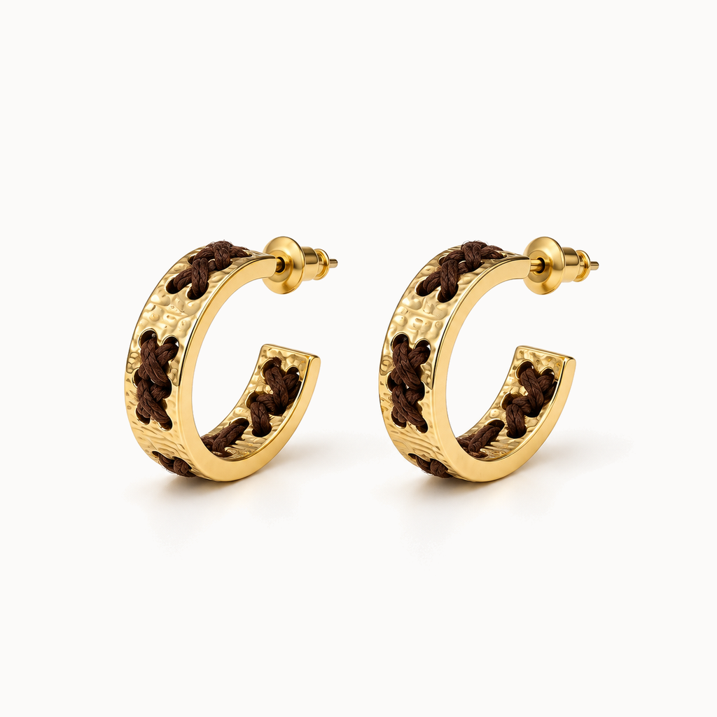 Gold-Tone Amber Cord Huggie Hoop Earrings | Pimosfer - image 1