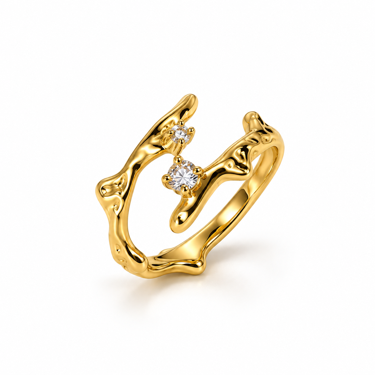 Gold-Tone Branch Crystal Open Ring